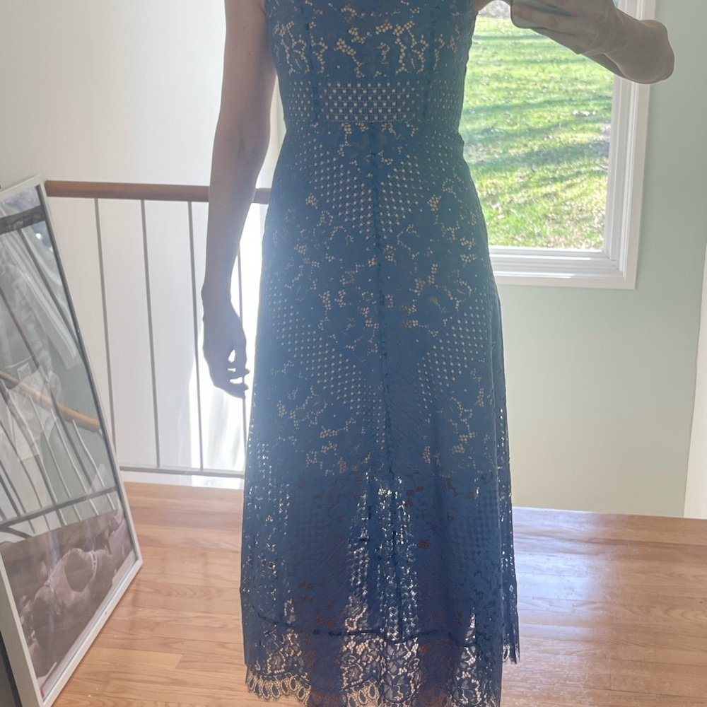 Blue Lace Midi Dress - Classic Feminine Style